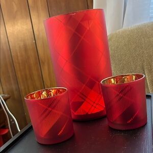 Yankee Candle Red Plaid Large Jar & Votive Holder Set